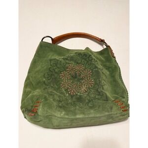 Lucky Brand Suede green Mandala Hobo Bag Leather Handle Boho Shoulder Bag